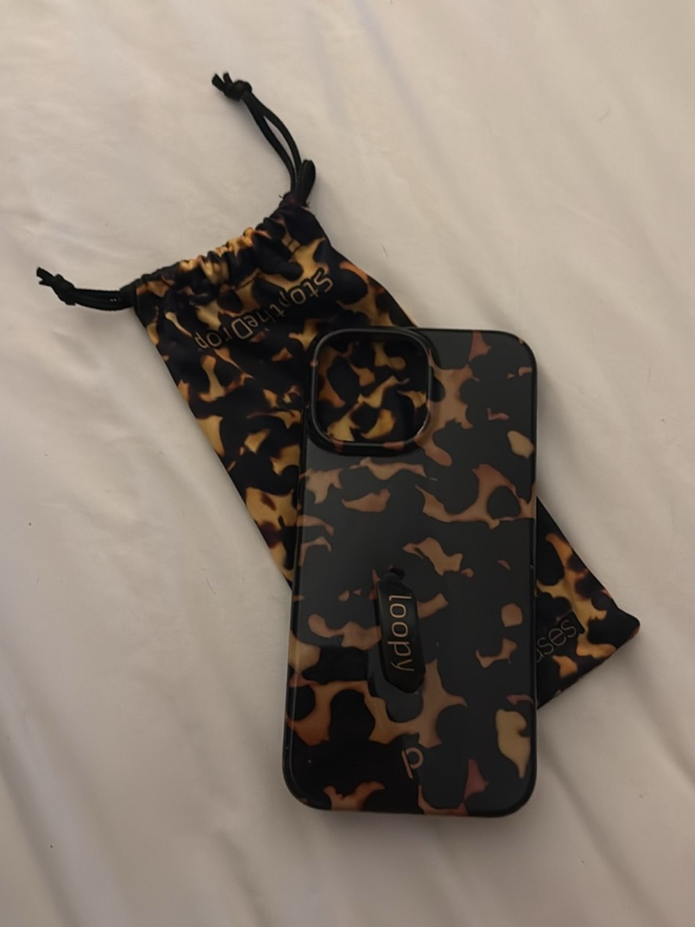 Loopy Case Leopard Print Phone 12 Case with Finger Loop - Black & Brown